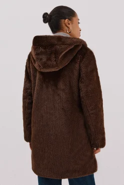 Cortefiel Abrigo largo reversible efecto pelo Marr&oacute;n oscuro Clearance