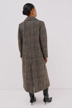 Cortefiel Abrigo largo tejido cuadros Multicolor Hot