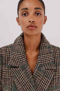 Cortefiel Abrigo largo tejido cuadros Multicolor Hot