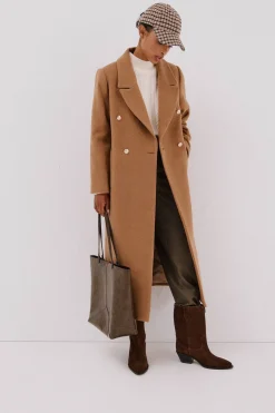 Cortefiel Abrigo largo tejido italiano Beige New