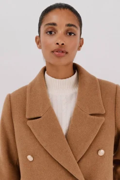 Cortefiel Abrigo largo tejido italiano Beige New