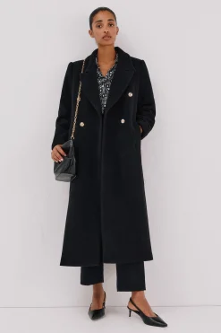 Cortefiel Abrigo largo tejido italiano Negro