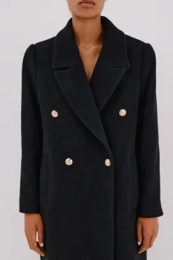 Cortefiel Abrigo largo tejido italiano Negro