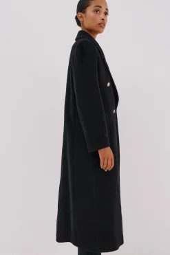 Cortefiel Abrigo largo tejido italiano Negro