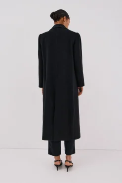 Cortefiel Abrigo largo tejido italiano Negro