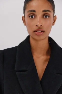 Cortefiel Abrigo largo tejido italiano Negro