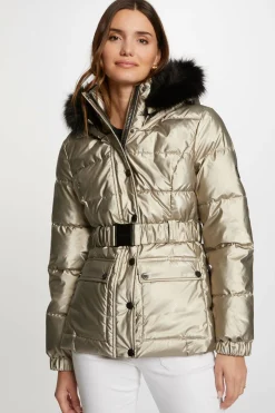 Morgan Abrigo metalizado con capucha Dorado