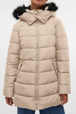 Vero Moda Abrigo midi acolchado Beige Clearance