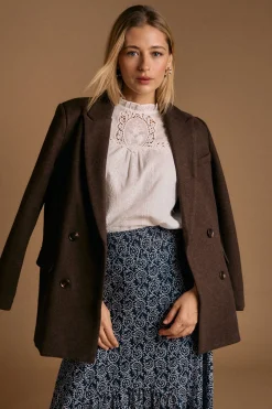 Polín Et Moi Abrigo paño Amaia Marr&oacute;n oscuro Online