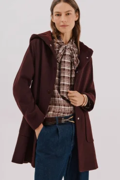 Cortefiel Abrigo paño capucha Granate Discount