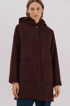 Cortefiel Abrigo paño capucha Granate Discount