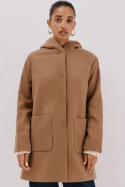 Cortefiel Abrigo paño capucha Beige New