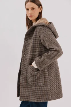 Cortefiel Abrigo paño capucha Multicolor New