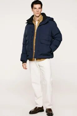 Selected Abrigo plumífero con capucha Azul marino