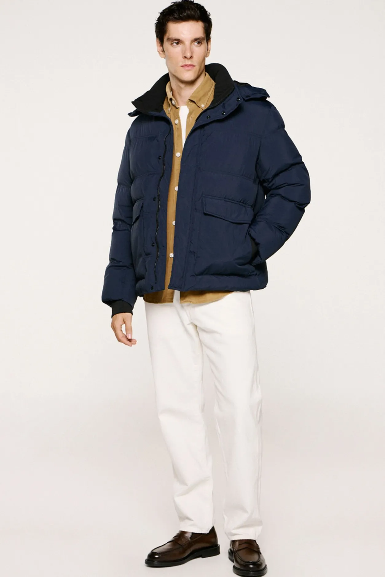 Selected Abrigo plumífero con capucha Azul marino