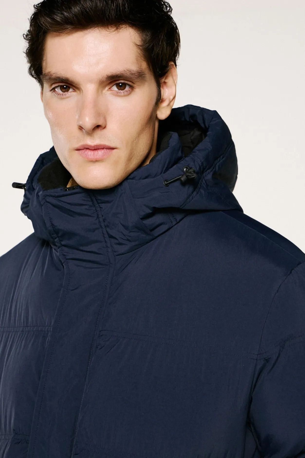 Selected Abrigo plumífero con capucha Azul marino