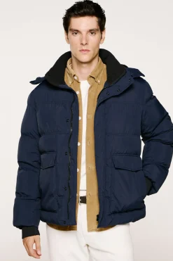 Selected Abrigo plumífero con capucha Azul marino