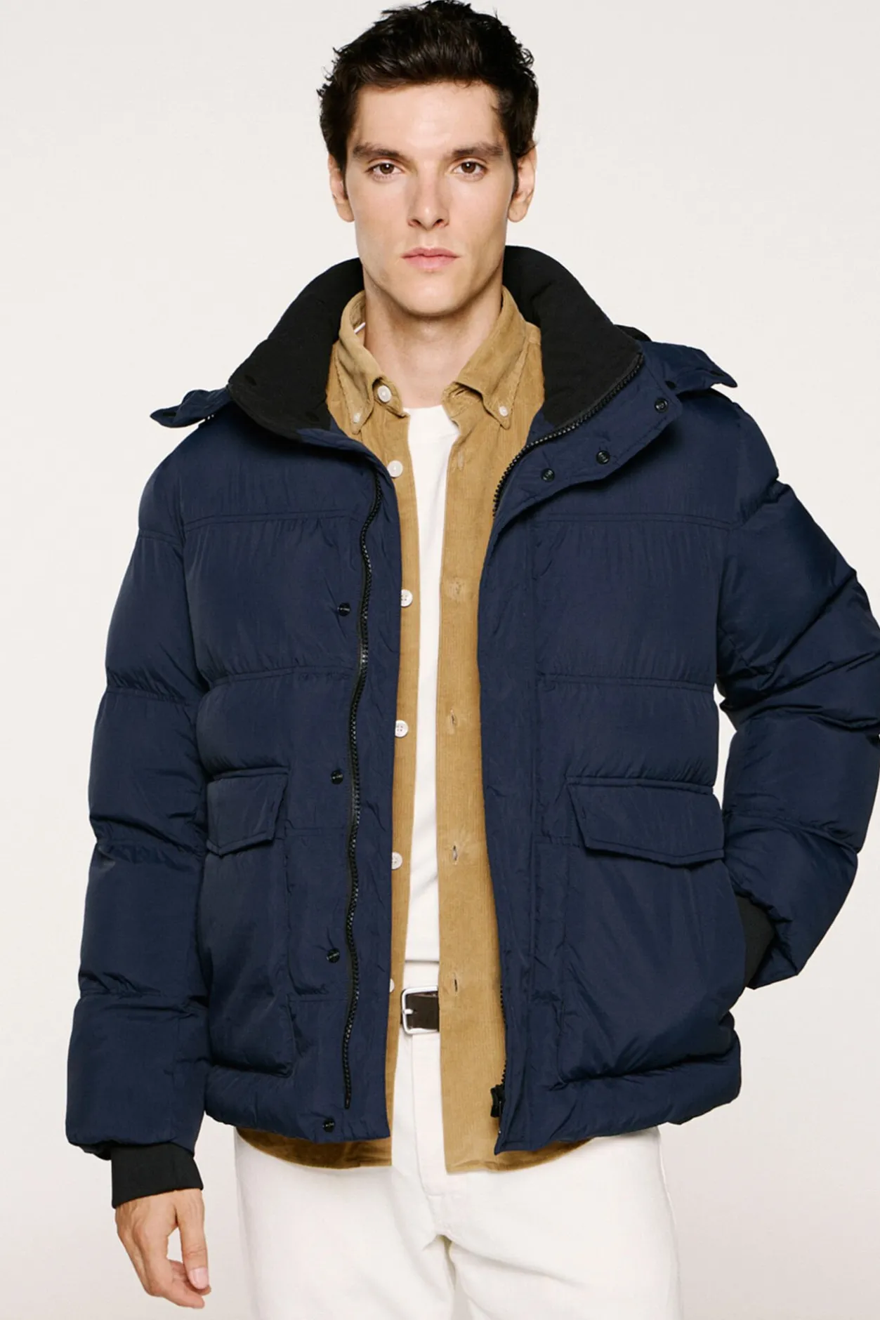 Selected Abrigo plumífero con capucha Azul marino