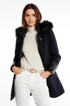 Morgan Abrigo recto con cremallera y capucha Azul marino Discount