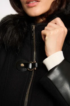 Morgan Abrigo recto con cremallera y capucha Negro New