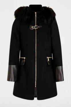 Morgan Abrigo recto con cremallera y capucha Negro New