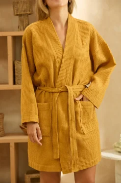 Calma House Albornoz de nido de abeja mostaza Jupiter amarillo Online