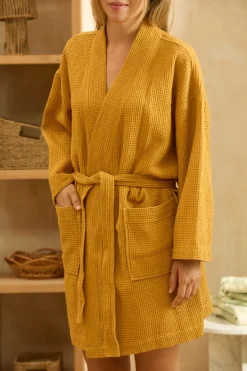 Calma House Albornoz de nido de abeja mostaza Jupiter amarillo Online