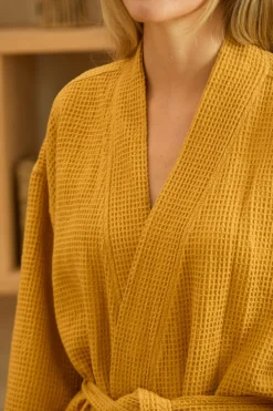 Calma House Albornoz de nido de abeja mostaza Jupiter amarillo Online