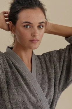 Textura Albornoz rizo algodón bambú unisex gris Clearance