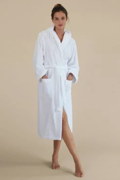 Textura Albornoz rizo algodón capucha unisex blanco New