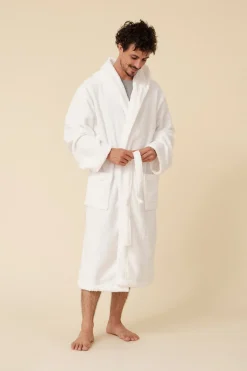 Textura Albornoz rizo algodón capucha unisex blanco New