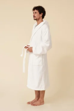 Textura Albornoz rizo algodón capucha unisex blanco New