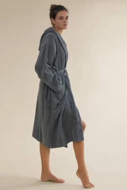 Textura Albornoz rizo algodón capucha unisex gris Best