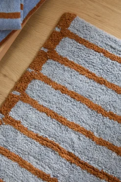 Calma House Alfombra de baño a rayas es Saturno azul Sale