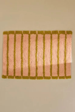 Calma House Alfombra de baño a rayas s Saturno rosa