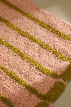 Calma House Alfombra de baño a rayas s Saturno rosa