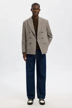 Selected Americana cruzada de lana Beige Sale