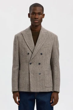 Selected Americana cruzada de lana Beige Sale