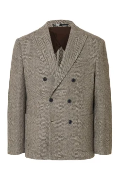 Selected Americana cruzada de lana Beige Sale