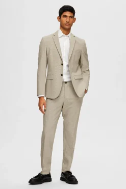Selected Americana de cuadros Slim Fit confeccionada con materiales reciclados Beige Clearance