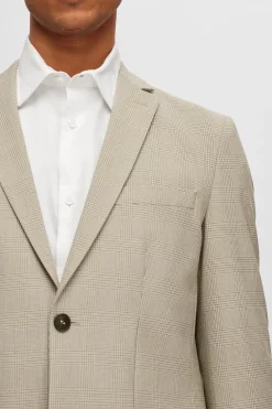 Selected Americana de cuadros Slim Fit confeccionada con materiales reciclados Beige Clearance