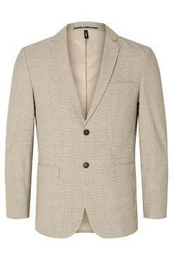 Selected Americana de cuadros Slim Fit confeccionada con materiales reciclados Beige Clearance