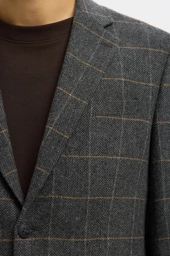 Selected Americana de lana cuadros Gris oscuro Sale