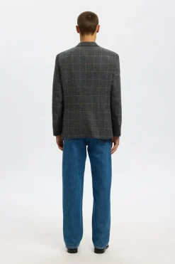 Selected Americana de lana cuadros Gris oscuro Sale