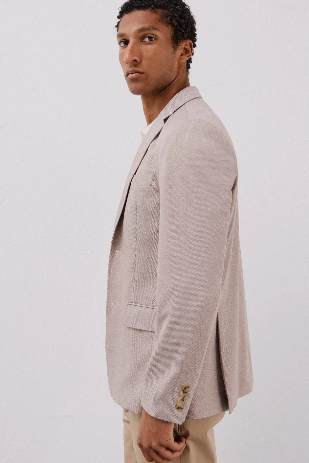 Cortefiel Americana de punto Beige Clearance