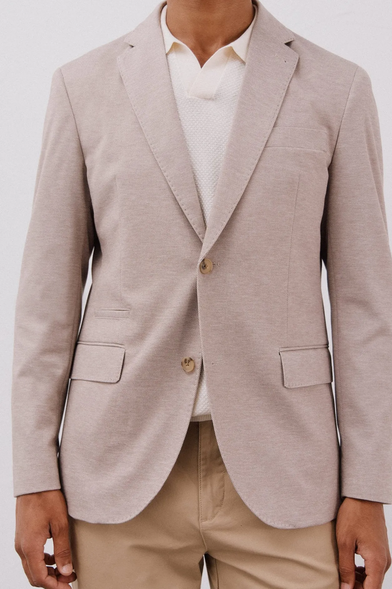 Cortefiel Americana de punto Beige Clearance