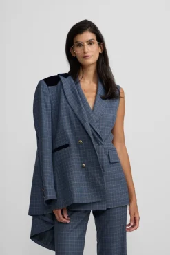 Silbon Americana detalles terciopelo cuadros Azul oscuro Clearance