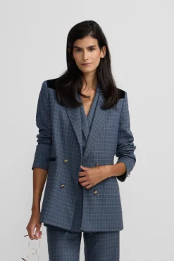 Silbon Americana detalles terciopelo cuadros Azul oscuro Clearance