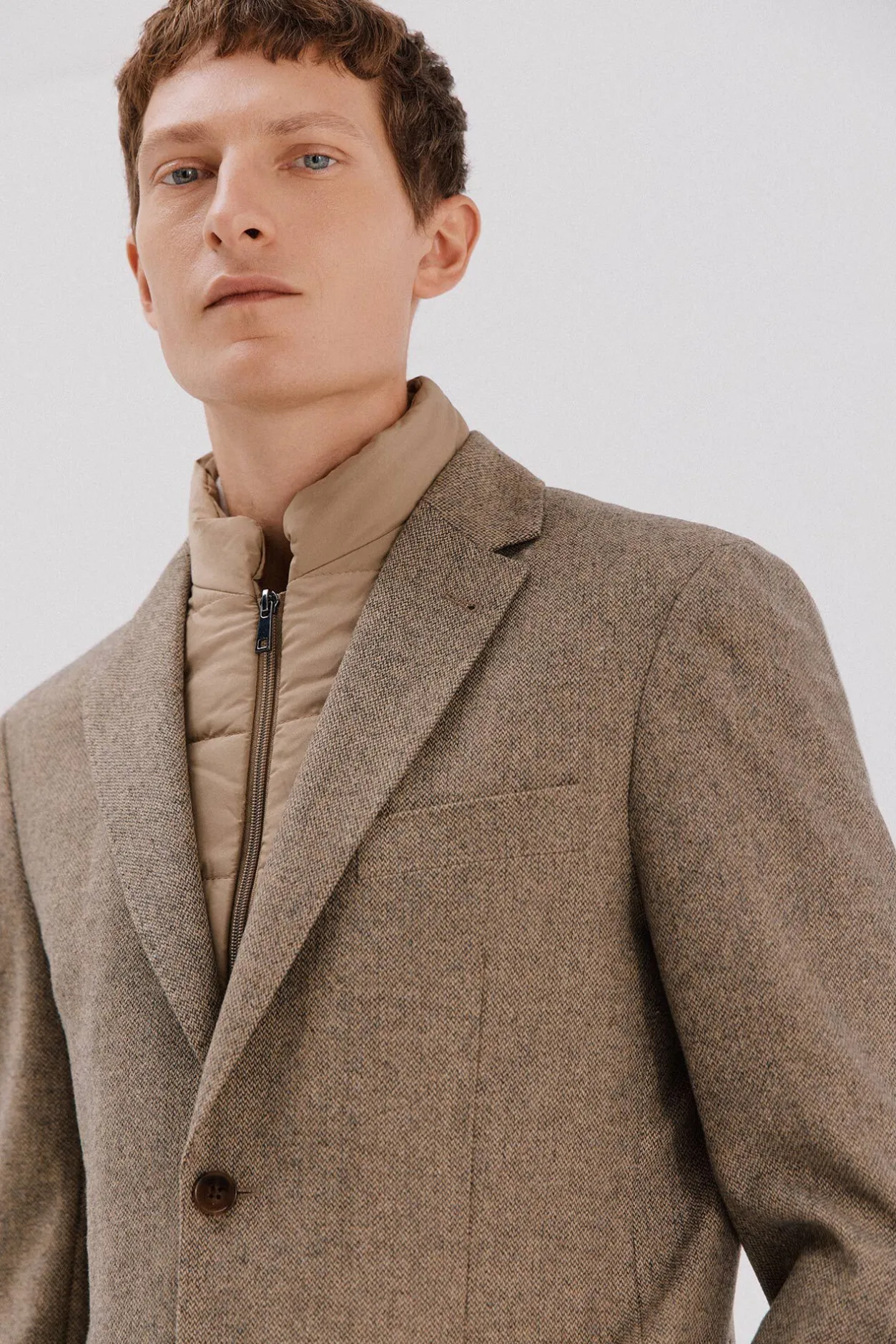 Cortefiel Americana lana con vistas desmontables Beige Clearance