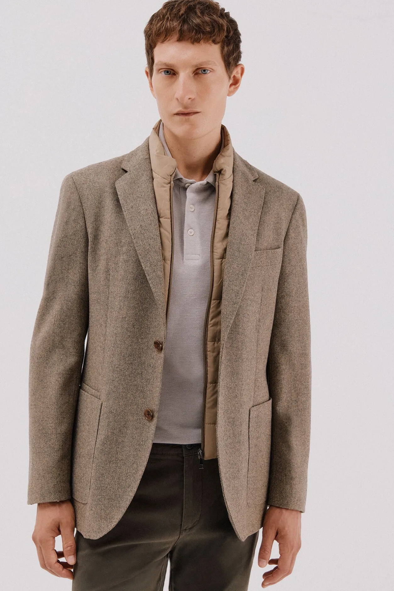 Cortefiel Americana lana con vistas desmontables Beige Clearance